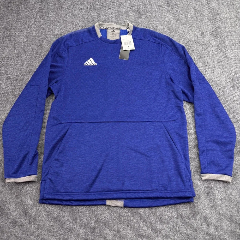 Adidas Baseball Sweatshirt Mens Medium Blue FC 2.0 FLC Long‎ Sleeve Pullover NEW